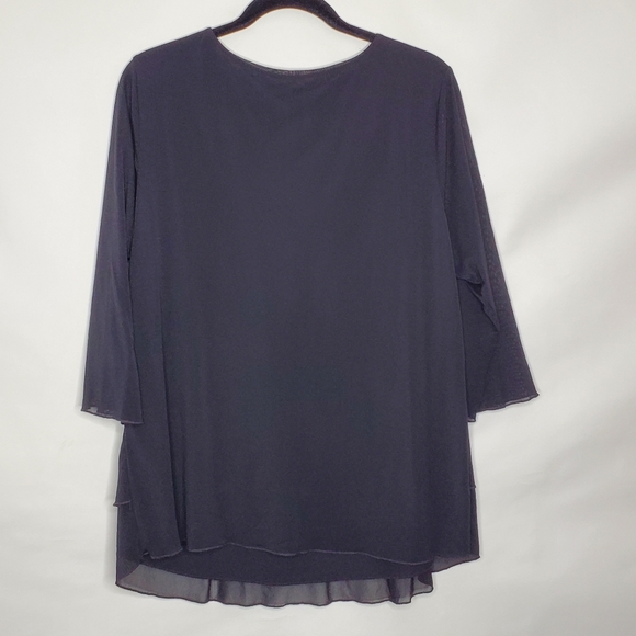 Lane Bryant Tiered Semi-Sheer Black Top Size 18/20 Stretch V-neck Dark Romantic - Picture 6 of 11